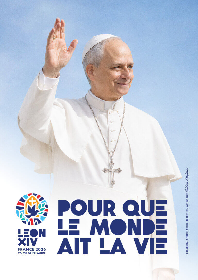 visuel recto de la carte de prière pour la visite du Pape