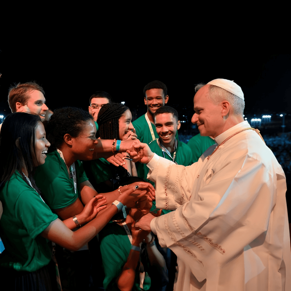 le pape Léon XIV et des jeunes