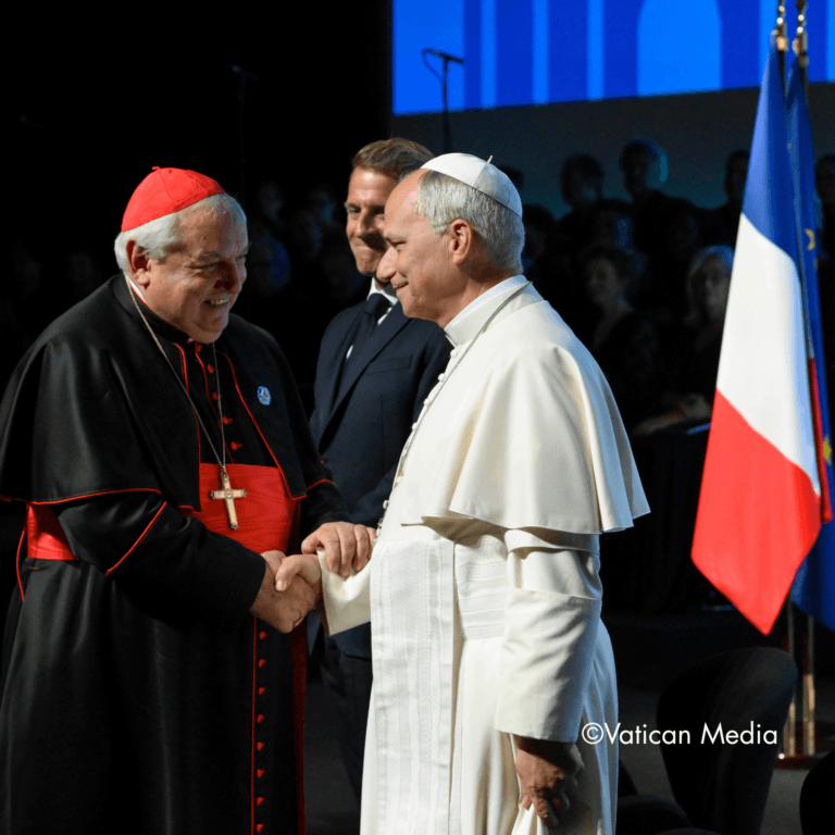 Le cardinal Aveline et le Pape se serrant la main