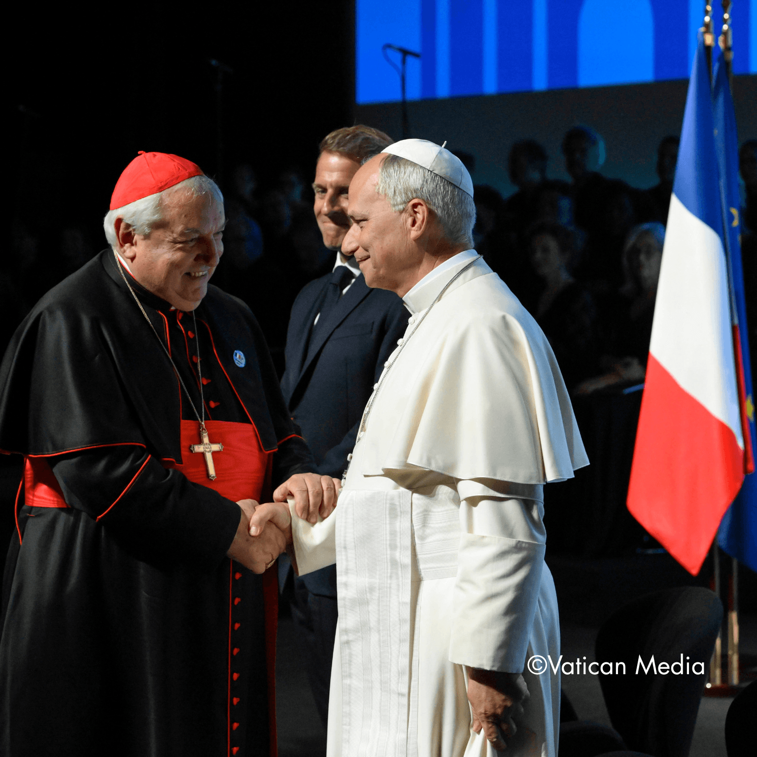 Le cardinal Aveline et le Pape se serrant la main